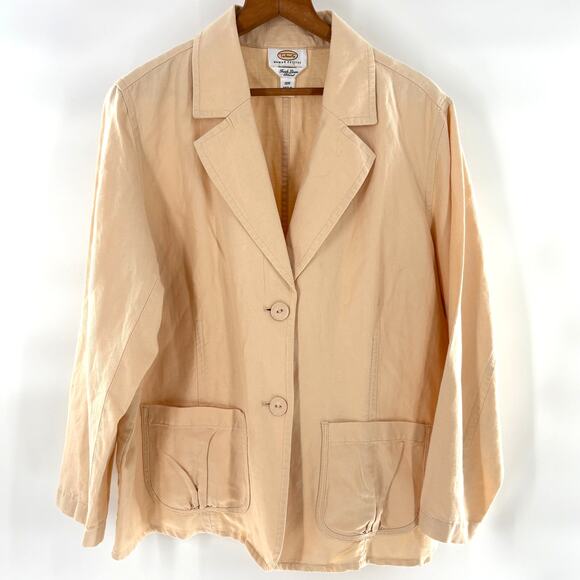 Talbots Irish Linen Blazer 16 16W 16WP Petite Jacket Cream White Beige Coastal - Picture 1 of 7